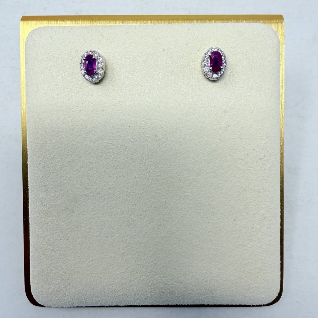 Shop Lc Burmese Ruby/Cambodian Zircon Sterling Silver Halo Stud Earrings 5393